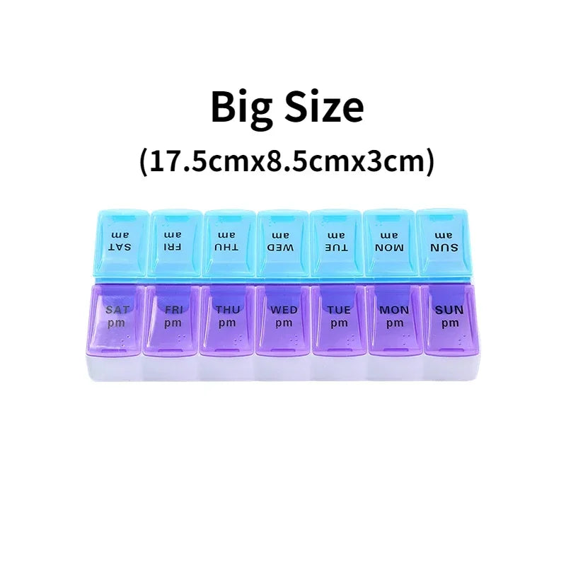 Weekly Travel Pill Organizer Box – 7-Day Portable Medicine & Vitamin Storage with 14 Grid Compartments