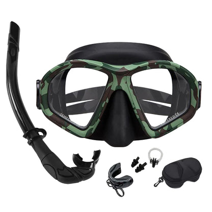 Freediving Mask with Camera Mount - Two-Window Tempered Glass Waterproof Anti-Fog Snorkeling Mask