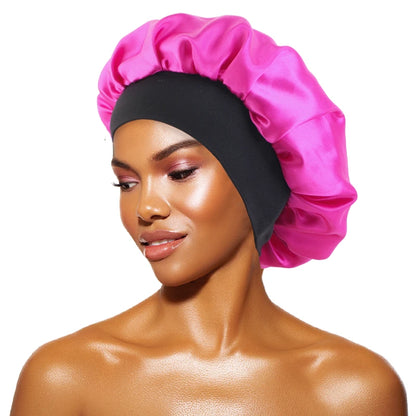 Women's Satin Wide-Brimmed Bonnet – Unisex Night Sleeping & Bathing Head Wrap with Elastic Band for Hair Care