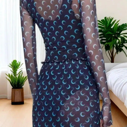 Women’s Mesh Long Sleeve Top - Hollow Out Retro T-Shirt with Mushroom Edge High Street Fashion Design