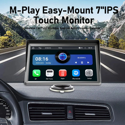 7 Inch IPS Portable Car Radio – WIFI Wireless CarPlay & Android Auto, Multimedia Video Player with Reversing Camera for Apple/Android