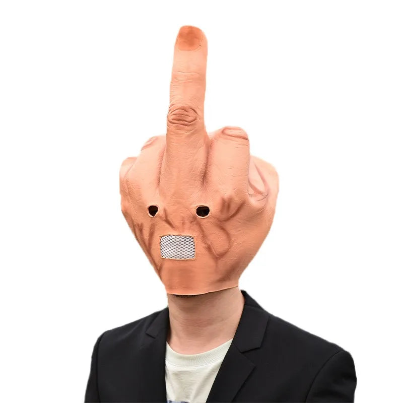 Middle Finger Latex Mask - Funny Halloween Prank Headgear for Bar Performances and Party Props