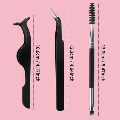 3PCS Eyelash Tool Set with Storage Box – Lash Applicator, Comb & Brush Kit for Eyelash Extension and Grooming