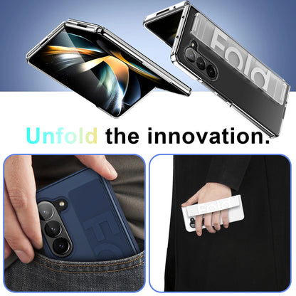 Matte Hard PC Silicone Wrist Strap Case for Samsung Galaxy Z Fold 3-7 – Elastic Armor Cover with Grip & Wristband