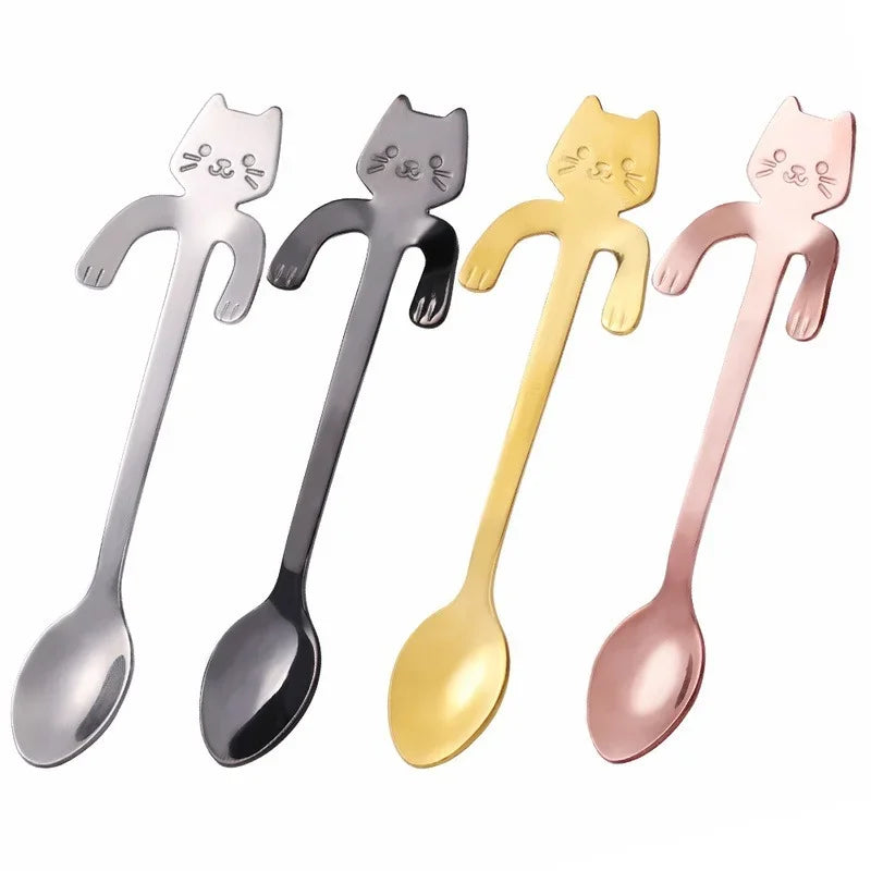 Stainless Steel Cat-Shaped Coffee Spoon – Cute Teaspoon Dessert & Ice Cream Mini Scoop for Kitchen Tableware