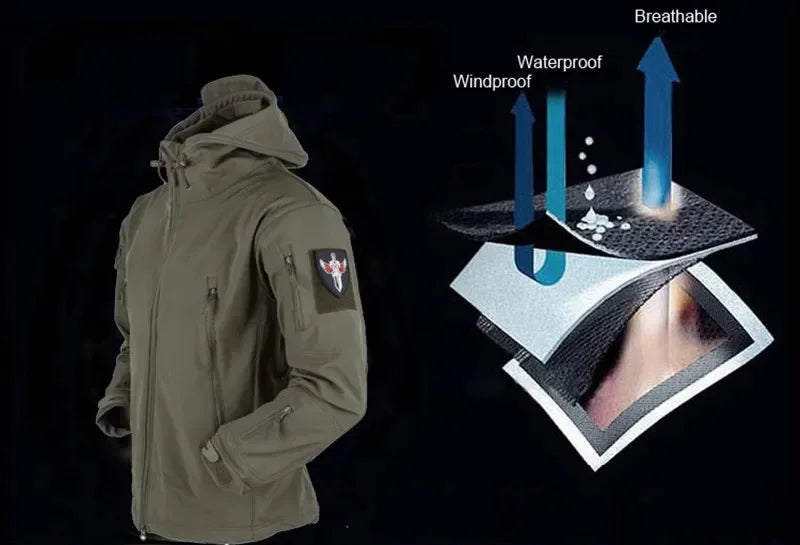 Men's Tactical Winter Set – Windproof Waterproof Soft Shell Jacket & Sharkskin Work Pants | Multi-Pocket Outdoor Suit