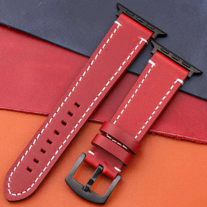 Genuine Leather Apple Watch Strap – Compatible with Series 7, 6, 5, 4, SE (40mm–49mm) for Men & Women