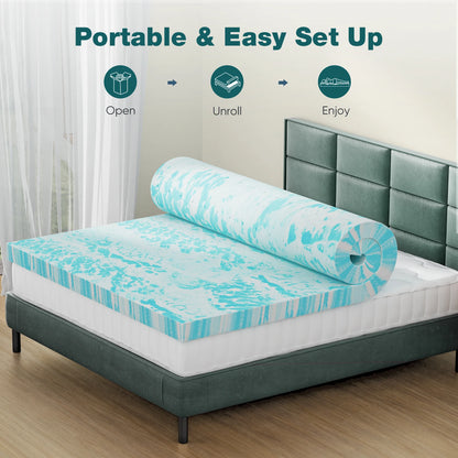 2-3 Inch Gel Memory Foam Mattress Topper - Full Size Cooling, Soft, and Breathable Bed Topper for School Bedroom