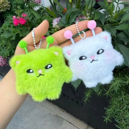 Kawaii Alien Cat Plush Keychain - 2PCS Cute Fluffy Doll Pendant Backpack Charm Gift for Girls