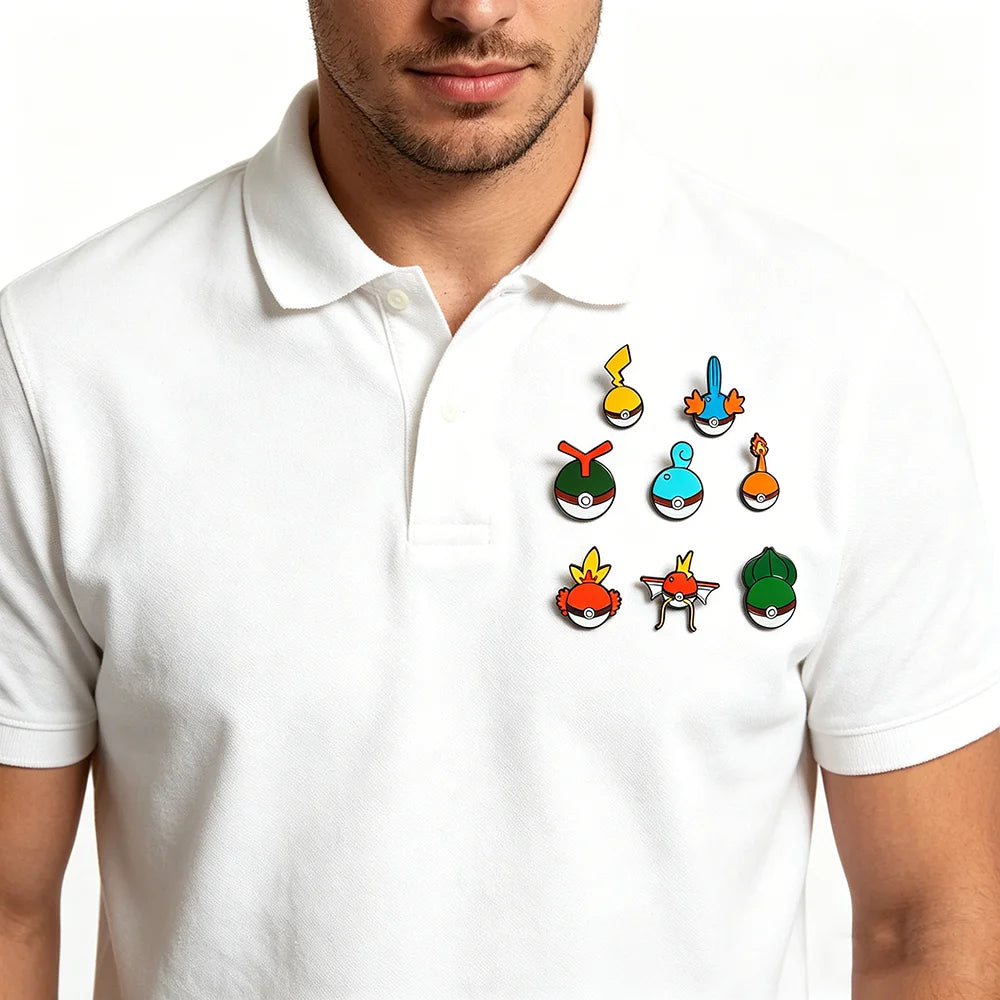 Anime Elf Enamel Pin Set - 8PCS Cute Cartoon Pokeball Lapel Brooches for Backpacks, Clothing & Gifts