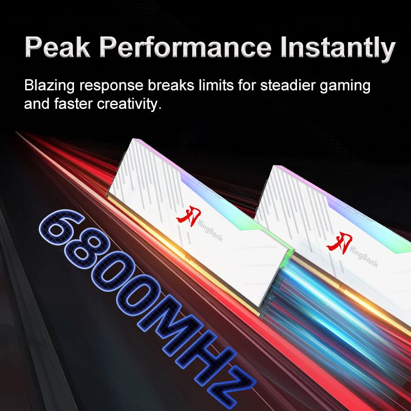 KingBank DDR5 RGB White Memory – 16GBx2/32GB 6800MHz Hynix A-Die UDIMM Dual Channel for Desktop PC