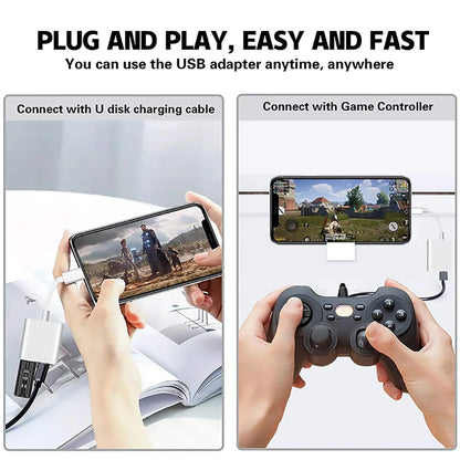 OTG Adapter Lightning to USB 3.0 – Fast Charge & Data Converter Cable for iPhone 14/13/12/11/X/XS/XR/8, USB-C Splitter Compatible