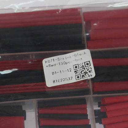 150pcs Heat Shrink Tube Kit – 2:1 Polyolefin Insulation Sleeving for Wire & Cable, Red/Black with Storage Box