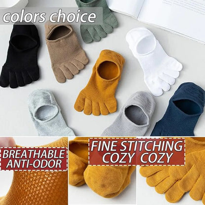 Men’s Five-Finger Toe Socks – Breathable Mesh No-Show Ankle Sports Socks, Sweat-Absorbing Cotton Short Boat Socks