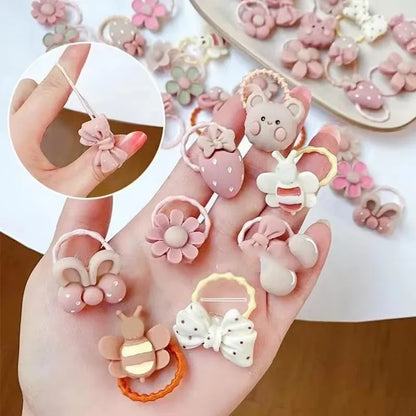 10Pcs Cartoon Bear and Bunny Hair Bands - Cute Elastic Hair Accessories for Baby Girls and Children