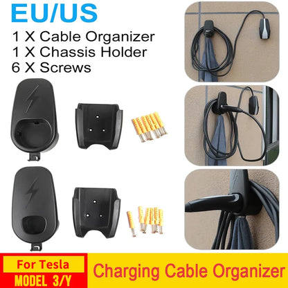 Car Charging Cable Mount for Tesla Model 3/Y/S/X - Wall Mount with Chassis Bracket & Connector Charger Holder