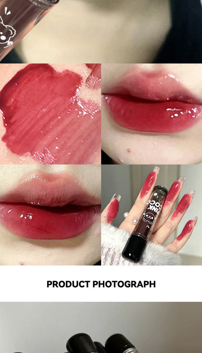 PINKCOCO Bear Doodle Mirror Lip Glaze – Long-Lasting Shiny Nude Lip Gloss, Skin-Brightening Student-Friendly Lipstick