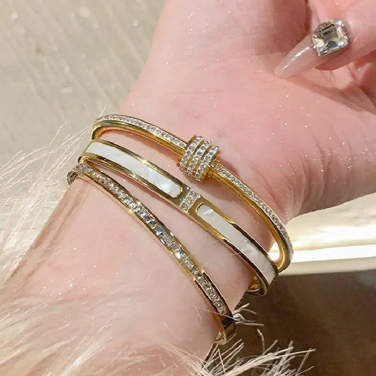 Titanium Steel Stainless Steel Zircon Inlaid Gold Plated Bracelet – Classic & Simple Style for Women's Daily Wear