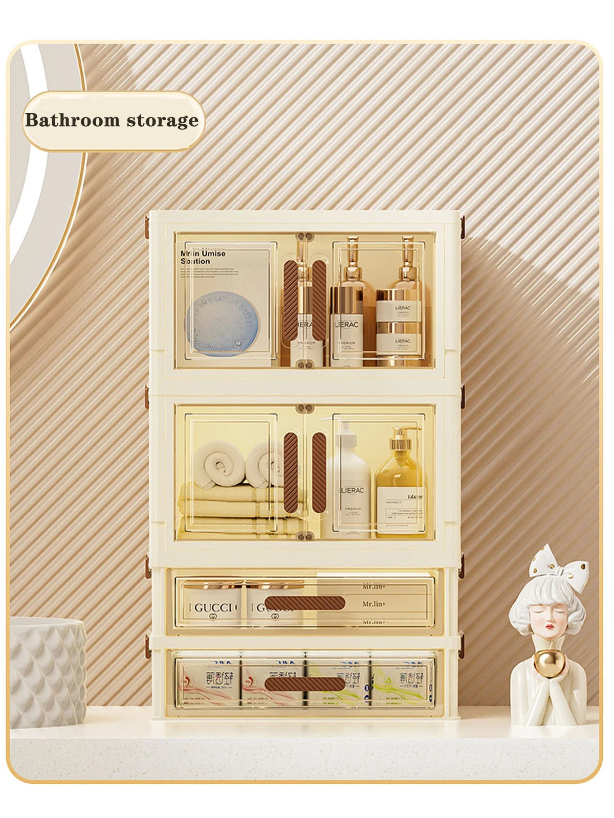 Foldable Transparent Cosmetic Organizer — Multi-Layer Drawer-Style Desktop Beauty Storage Box, Dustproof Makeup Organizer