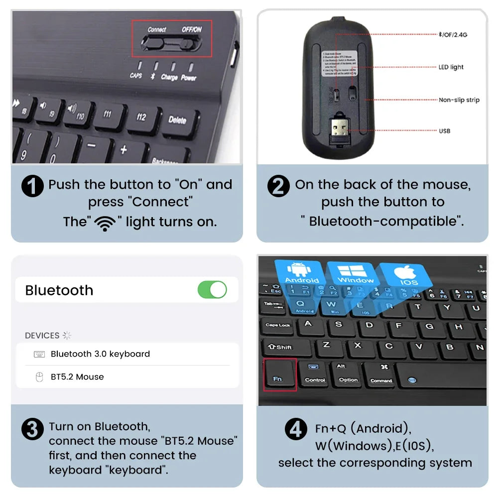 10" Bluetooth Wireless Rechargeable Keyboard – Russian, Spanish, French AZERT Layout for Android, iOS & Windows Tablets & Phones