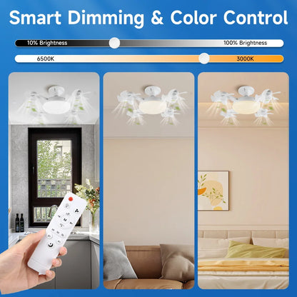E27 LED Ceiling Fan Light - Remote Control Dimming 3-Color Lighting with 3-Speed Fan for Living Room & Kitchen