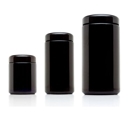 Airtight UV Glass Jar — Smell-Proof 1/2oz-1L Container with 2-Way 62% Humidity Pack to Keep Goods Fresh