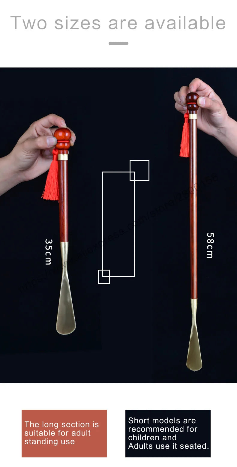 58cm Sandalwood Shoe Horn - Professional Flexible Long Handle with Brass Spoon, Shoe Lifter & Home Tool