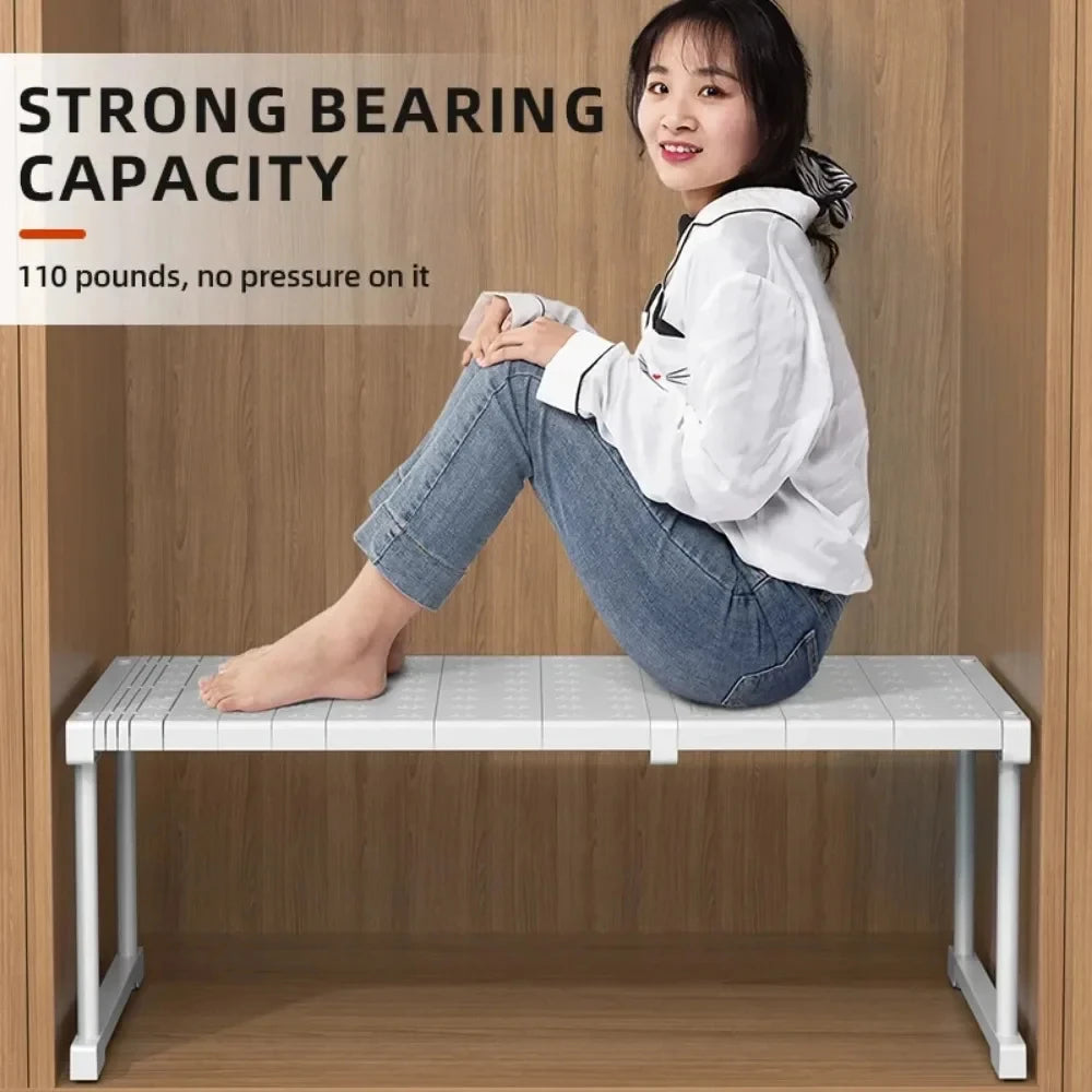 Closet Shelf Wardrobe Organizer – Stackable Telescopic Adjustable Divider, Punch-Free Clothes Storage Rack