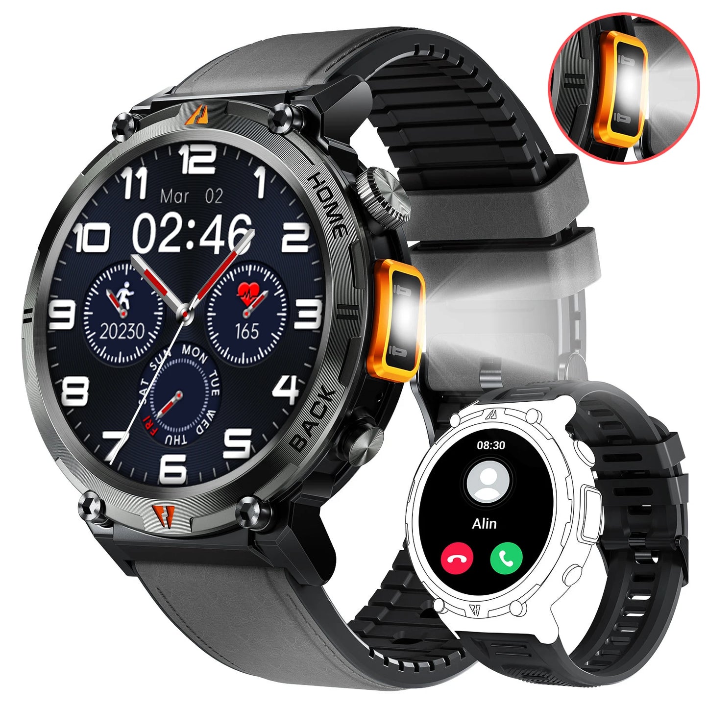 EIGIIS KE3 Smartwatch for Men – 3ATM Waterproof, Bluetooth Call, Health Monitor, Flashlight, 100+ Sports Modes