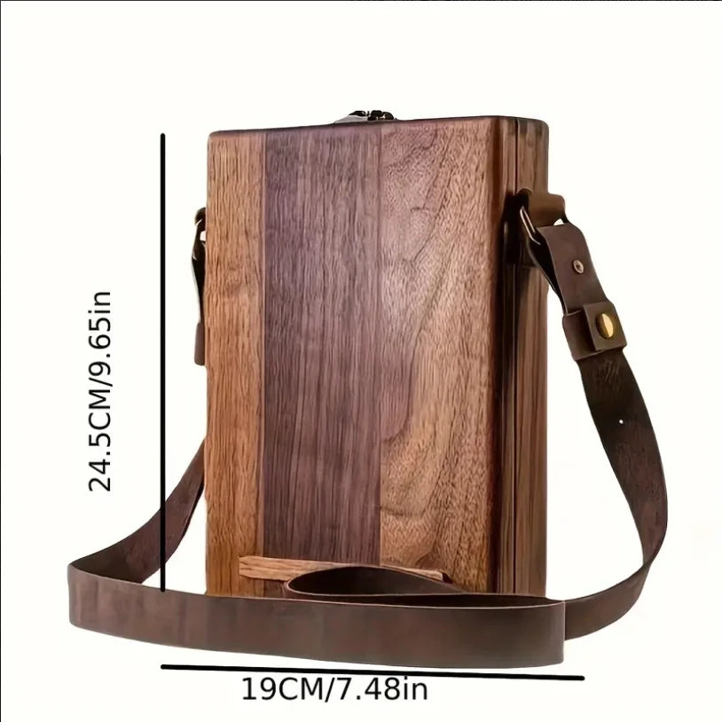 Retro Wooden Box Messenger Bag – Women’s Outdoor Sketch & Tool Storage Bag with Lid, Nostalgic Souvenir Design