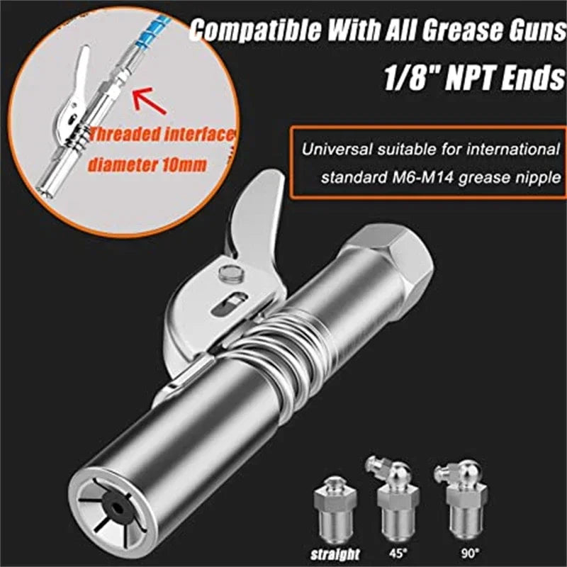 12000PSI High Pressure Grease Coupler Nozzle – Hose Pump Syringe, NPT1/8 Adapter for Brake Oil Change & Car Maintenance