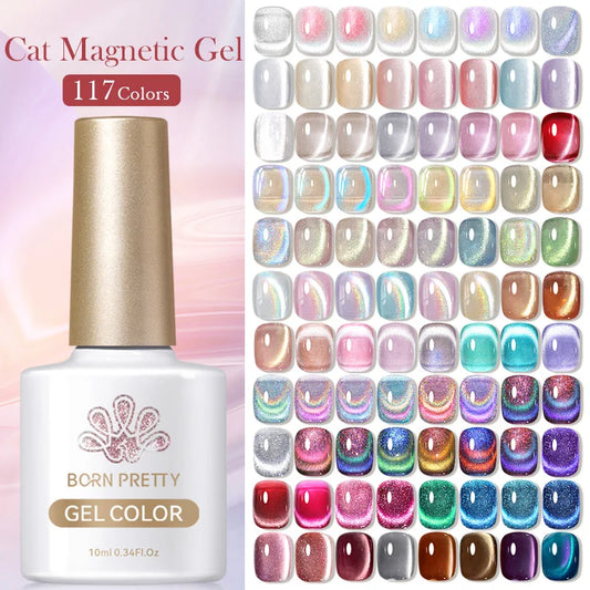 BORN PRETTY Cat Magnetic Gel Nail Polish 117 Colors 10ml Full Coverage Semi-Permanent Soak-Off Nail Varnish for Salon Manicure Glitter Cat Eye Nails