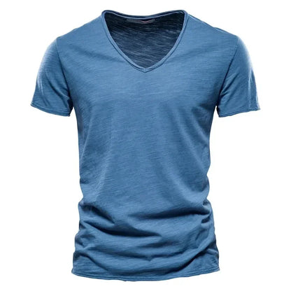 100% Cotton Men’s V-Neck T-Shirt – Lightweight Short Sleeve Fitness Tee, Breathable Fashion Top for Men (Sizes S–5XL)