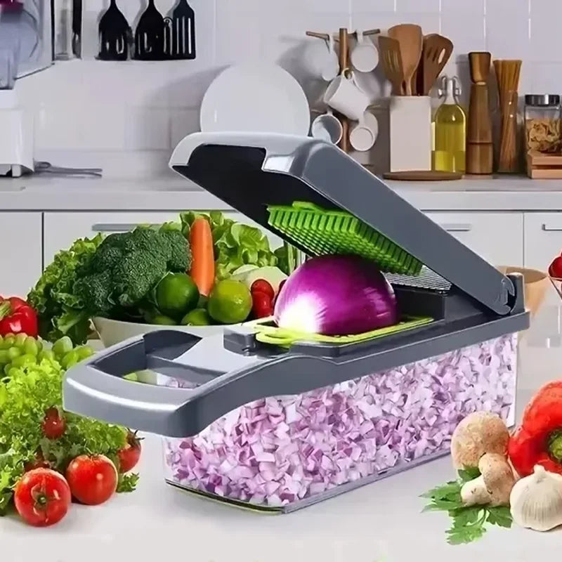 Multifunctional 14/16-in-1 Vegetable Chopper – Kitchen Food Grater, Slicer & Dicer with Handle