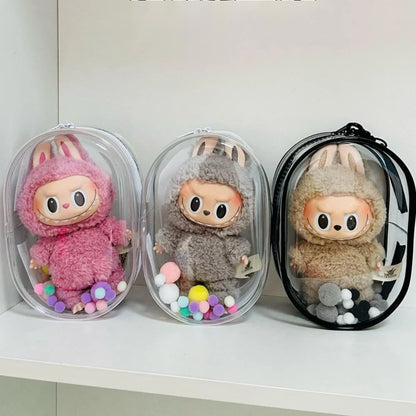 V1 V2 Labubu Protective Cover - 17cm Cotton Doll Sitting Bag, Transparent Dustproof Plush Doll Storage