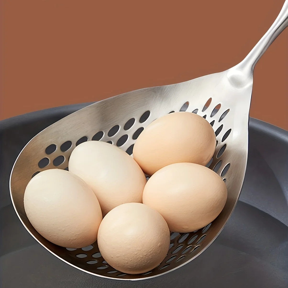 201 Stainless Steel Kitchen Strainer with Wood Handle – Pepper Seasoning Colander, Sieve & Cooking Scoop Spoon