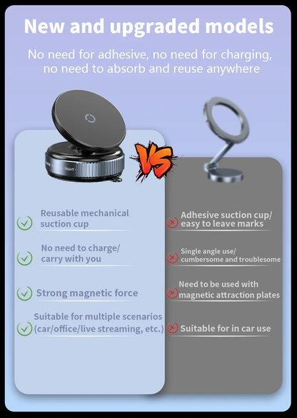 Magnetic Car Phone Mount – 360° Rotation, Vacuum Adsorption with Super Strong Suction for iPhone 12-16 Smartphones