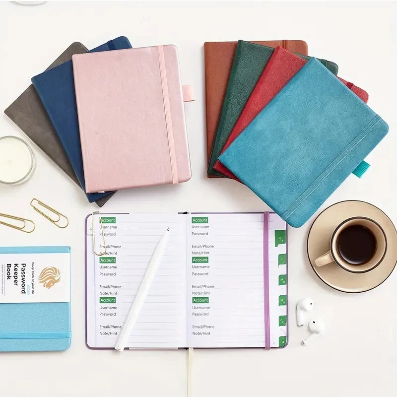 PU Cover A6 Notebook – Password Book with Alphabetical Tabs, Notepad for Office & School Supplies