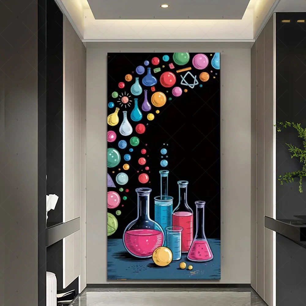 Chemistry Lab Door Cover Backdrop – Science Experiment Party Decoration & Photography Props with Laboratory Equipment Theme