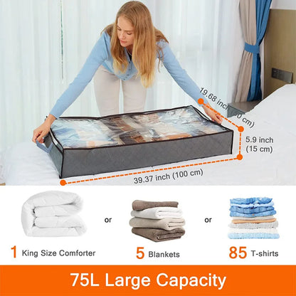 Foldable Underbed Storage Organizer Bag – Large Capacity Dustproof Clothes & Quilt Wardrobe Storage Box