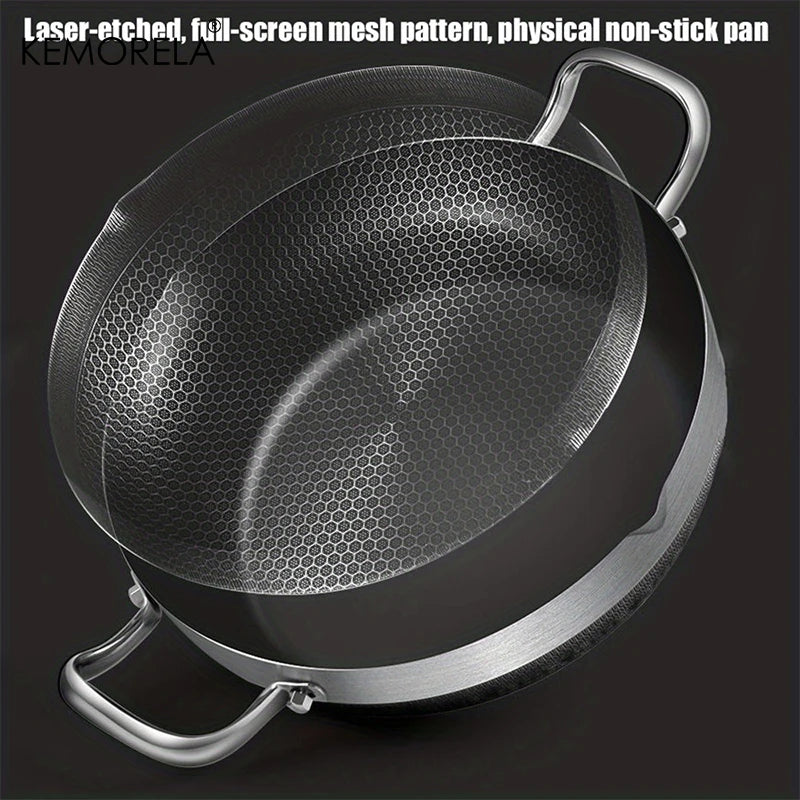 Stainless Steel Frying & Soup Pot Combo - Non-Stick Honeycomb Bottom with Lid, Suitable for Induction & Gas Stoves, Available in 26cm, 28cm, 30cm