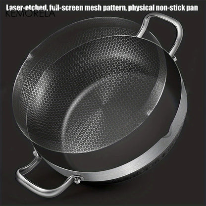 Stainless Steel Frying & Soup Pot Combo - Non-Stick Honeycomb Bottom with Lid, Suitable for Induction & Gas Stoves, Available in 26cm, 28cm, 30cm