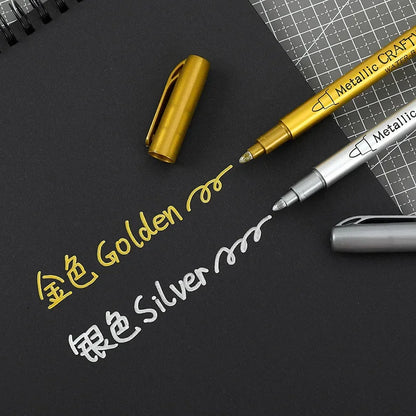2/1Pc Brush Metallic Marker Pens - Gold and Silver Permanent Art Markers for Manga, Crafts, Scrapbooking, and School Stationery Supplies
