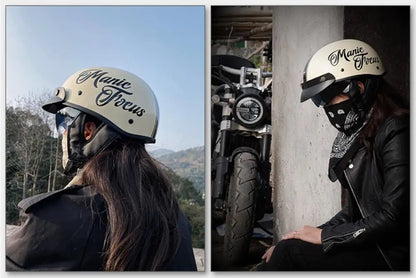 Retro DOT-Certified Motorcycle Half Helmet – HD Lens, Men & Women, 4-Season Scooter & Moto Riding Casco