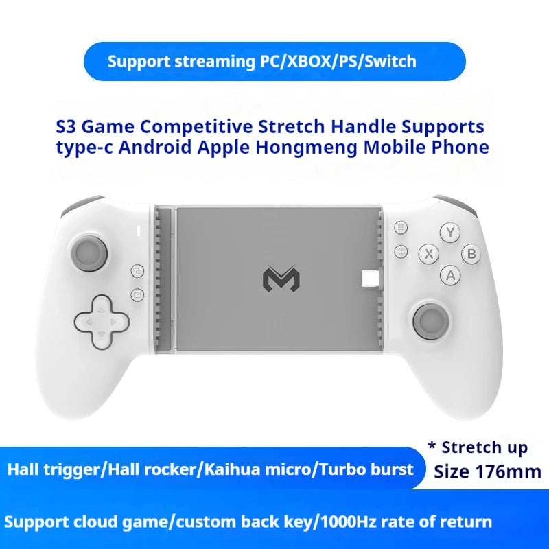 Memo S3 Gamepad Type-C Mobile Controller – Hall Effect Stretch Handle, Joystick for Android, PS Cloud Gaming, Customizable