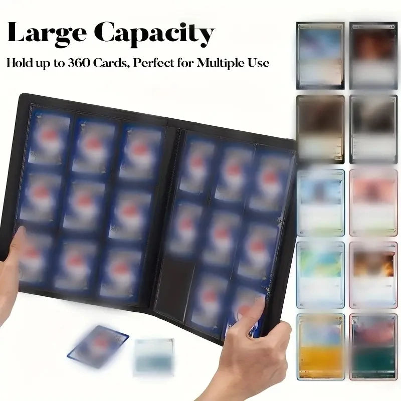 9-Pocket Card Binder – 360 Trading Card Holder Book with Premium PU Cover, Zip Binder for Cards, Durable Side Loading
