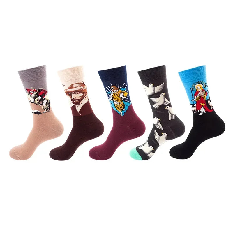 Men's Cotton Dress Socks 5-Pair Pack - Funny Casual Novelty Crew Socks Gift Set