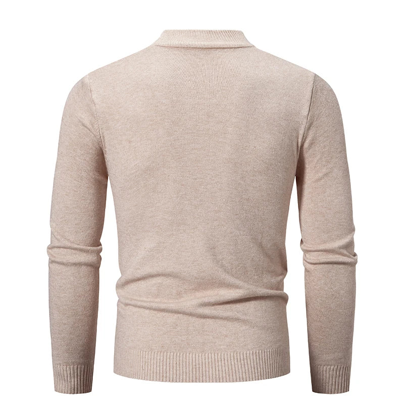 Autumn Men's Half High Neck Sweater - Basic Solid Color Slim Fit, Versatile Casual Knitwear with Elastic Round Neck Design