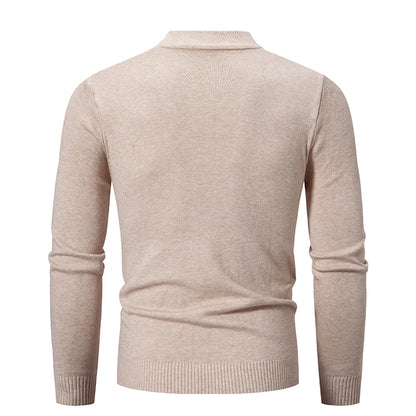 Autumn Men's Half High Neck Sweater - Basic Solid Color Slim Fit, Versatile Casual Knitwear with Elastic Round Neck Design