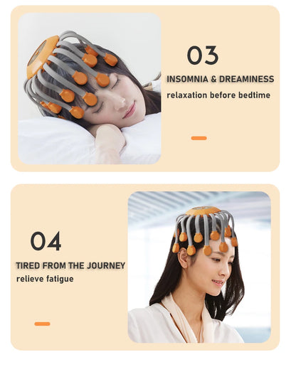 20-Head Orange Scalp Massager – Red Light Vibrating Octopus Scratcher for Relaxation, Stress Relief & Migraine Relief